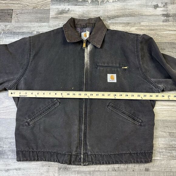Carhartt Detroit Jacket Blanket Lined Mens 40 Med JB105 Black Faded Distressed - Picture 9 of 9